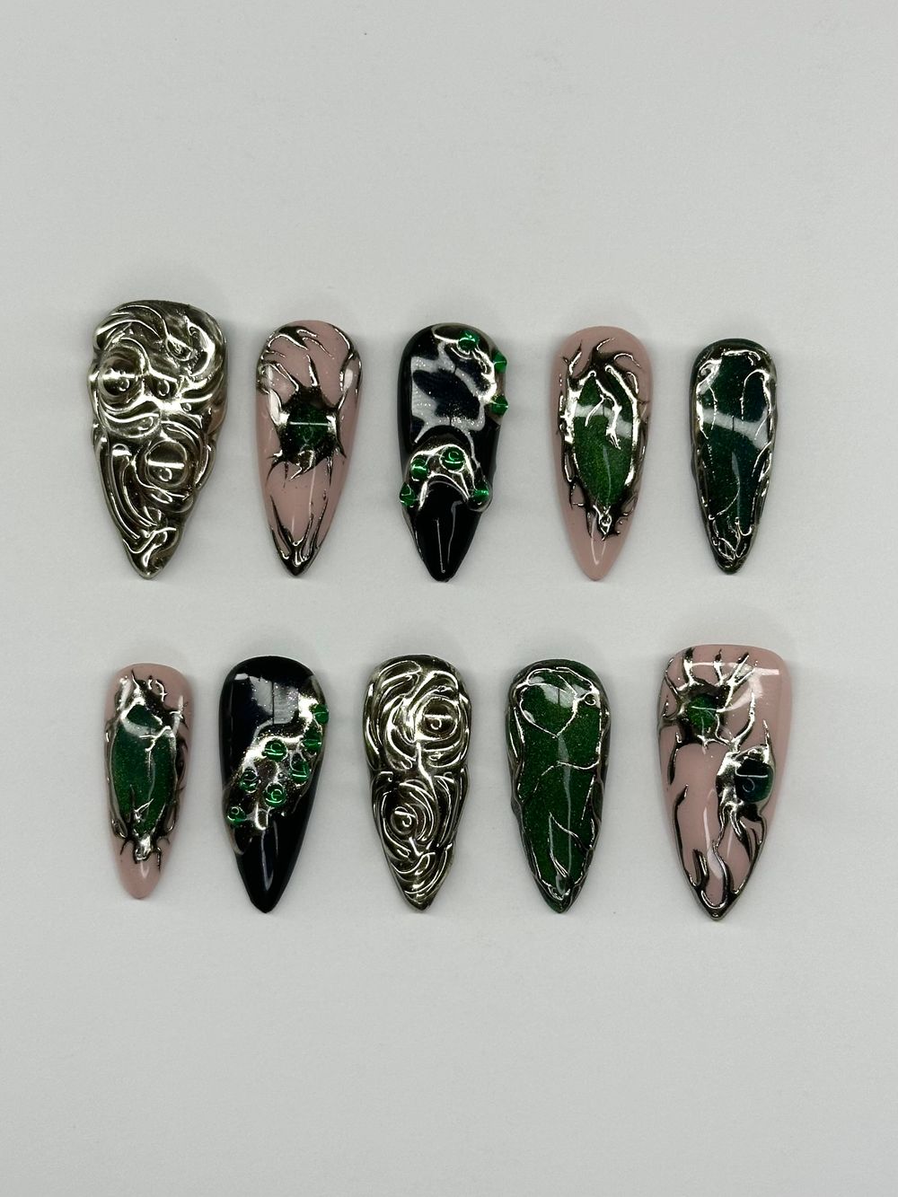 ancient emerald press on nails